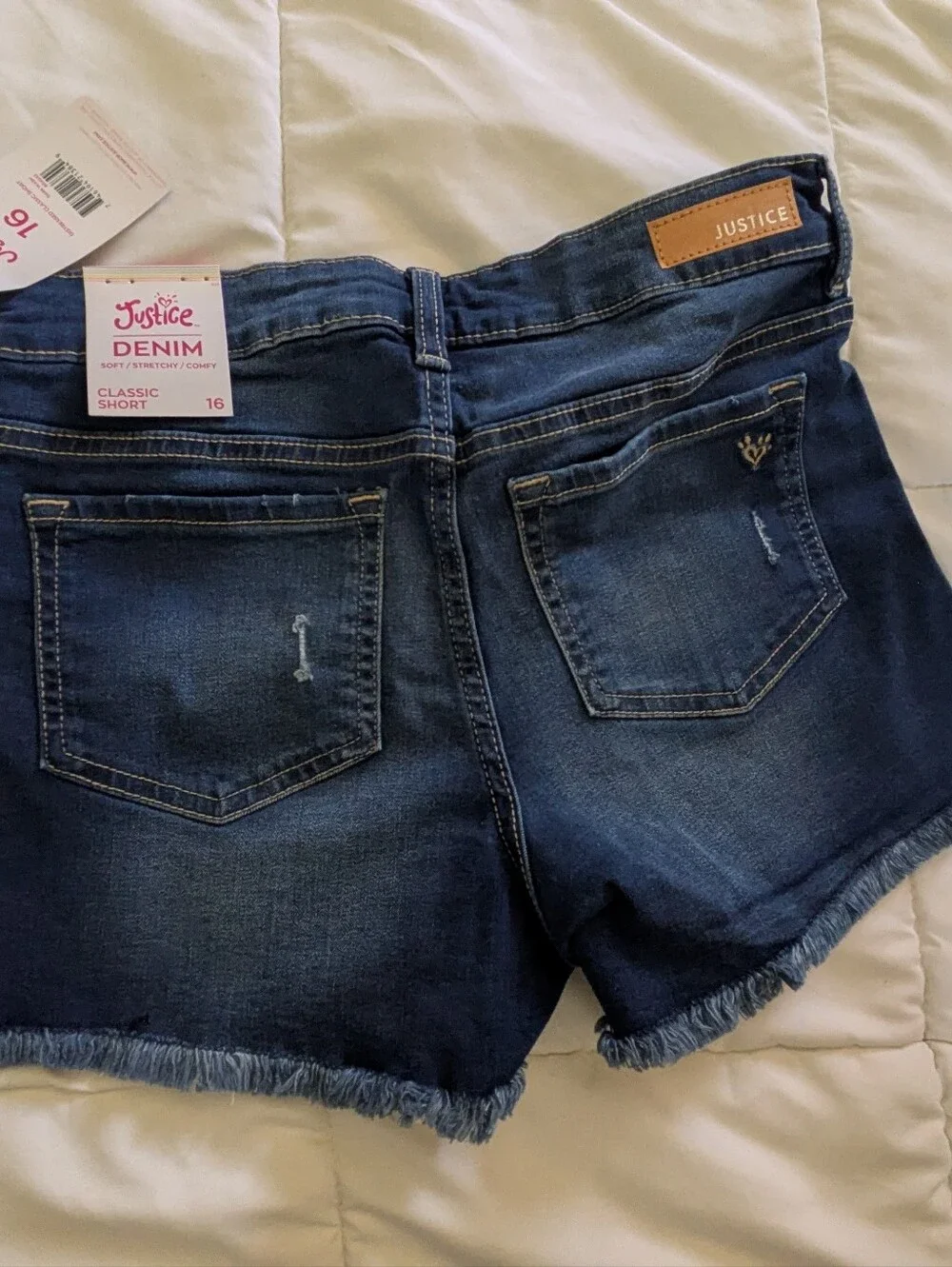 Justice Dark Blue Frayed Hem Denim Shorts with Pink Tag Size 16